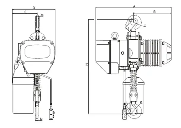 220 volt zincirli vinc teknik cizim